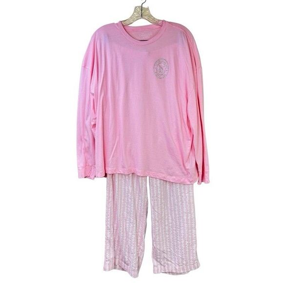Victoria’s Secret Flannel 2 Piece Pajama Set Womens L Iconic Pink Stripe NWOT - Picture 2 of 16